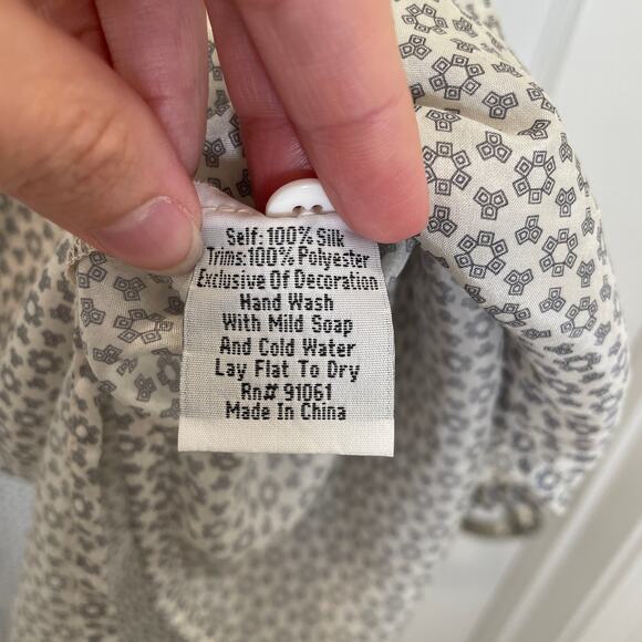 Johnny Was Biya Kaftan Style Dress Gray White Print Silk Embroidered Oversize S - Picture 6 of 9